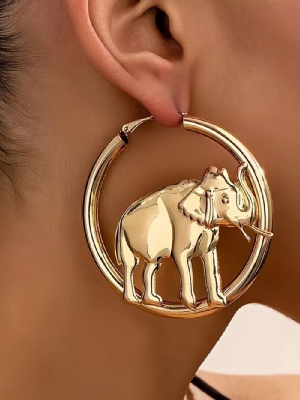 Gold Elephant Hoop Earrings - Women Jewelry